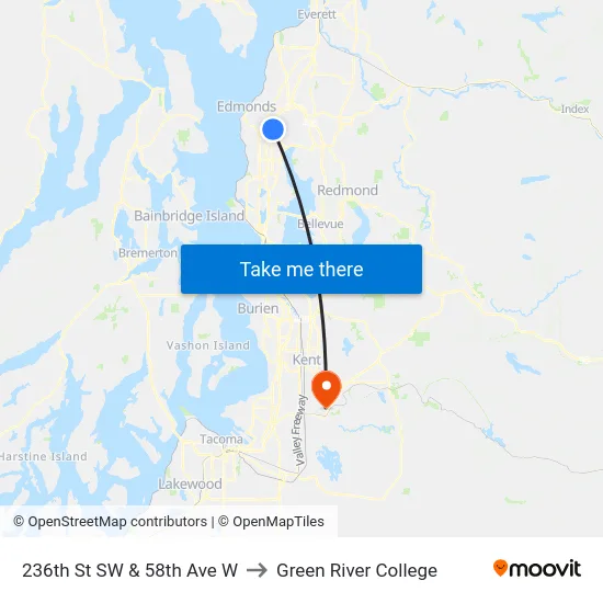 236th St SW & 58th Ave W to Green River College map