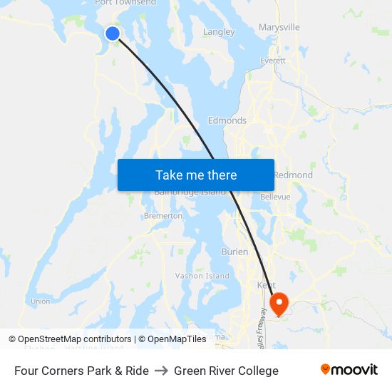 Four Corners Park & Ride to Green River College map