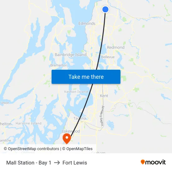 Mall Station - Bay 1 to Fort Lewis map