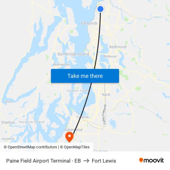 Paine Field Airport Terminal - EB to Fort Lewis map