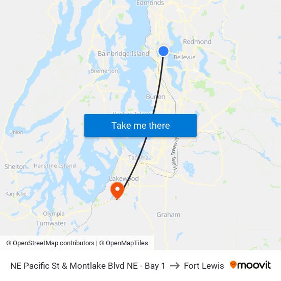 NE Pacific St & Montlake Blvd NE - Bay 1 to Fort Lewis map