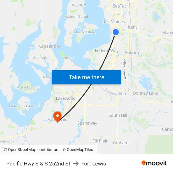 Pacific Hwy S & S 252nd St to Fort Lewis map