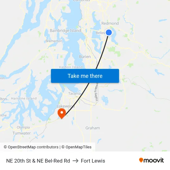 NE 20th St & NE Bel-Red Rd to Fort Lewis map