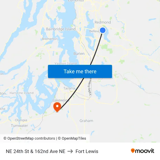 NE 24th St & 162nd Ave NE to Fort Lewis map