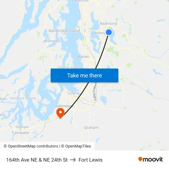 164th Ave NE & NE 24th St to Fort Lewis map