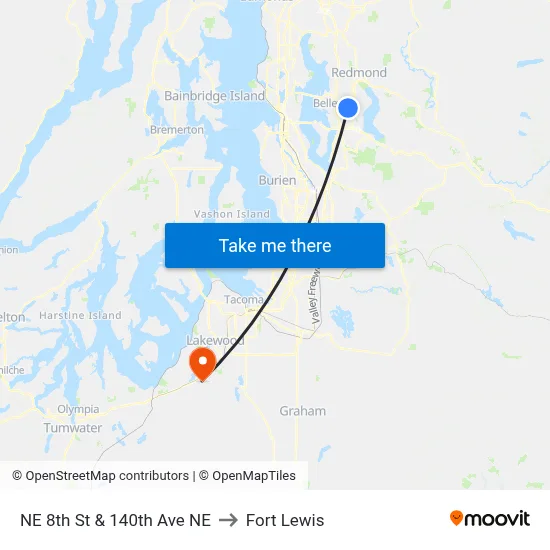 NE 8th St & 140th Ave NE to Fort Lewis map