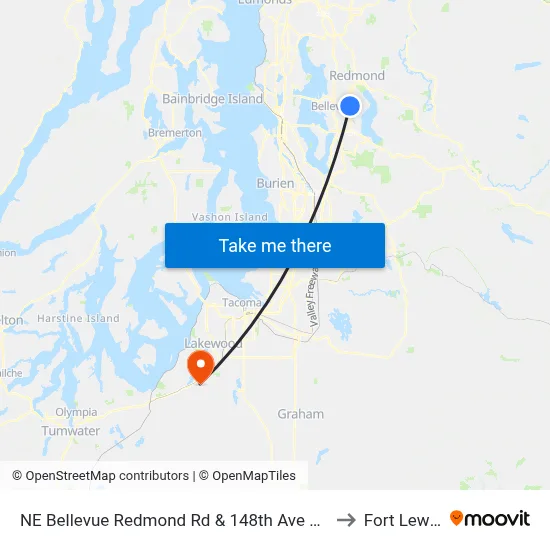 NE Bellevue Redmond Rd & 148th Ave NE to Fort Lewis map