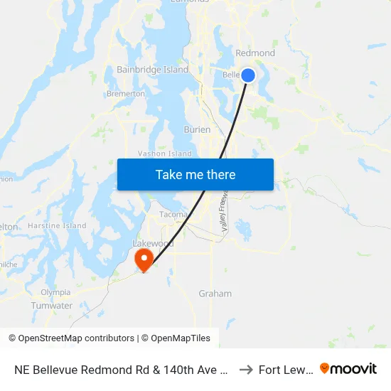 NE Bellevue Redmond Rd & 140th Ave NE to Fort Lewis map