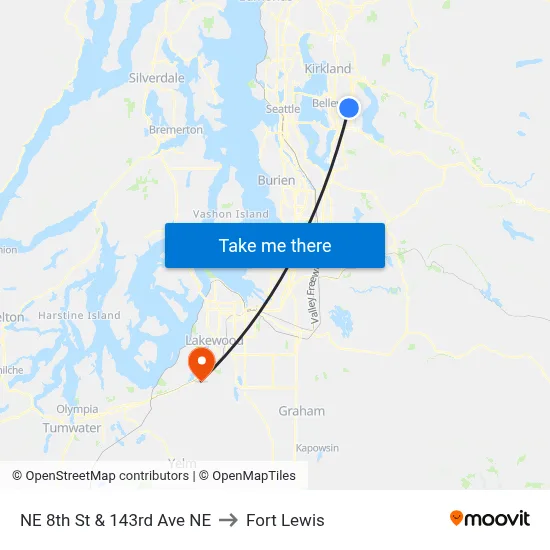 NE 8th St & 143rd Ave NE to Fort Lewis map