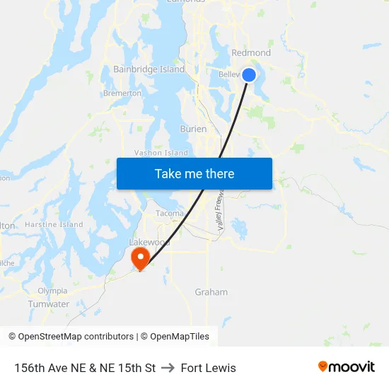 156th Ave NE & NE 15th St to Fort Lewis map