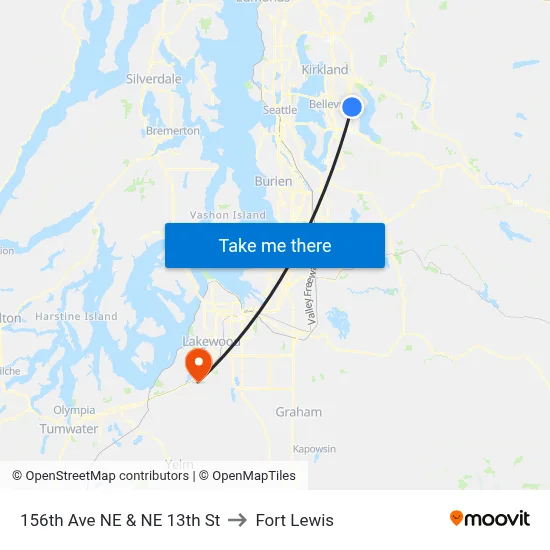156th Ave NE & NE 13th St to Fort Lewis map