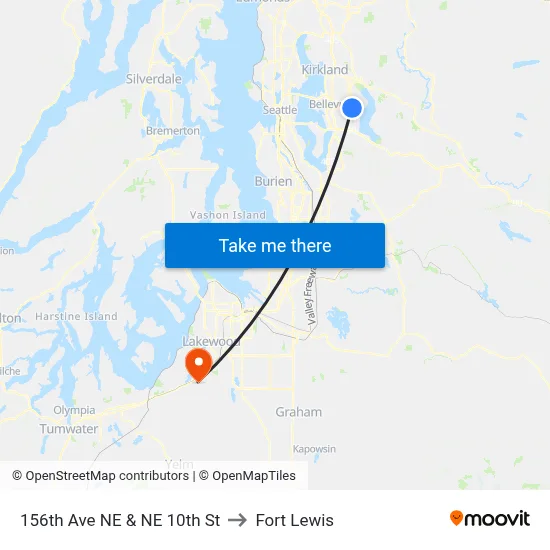 156th Ave NE & NE 10th St to Fort Lewis map
