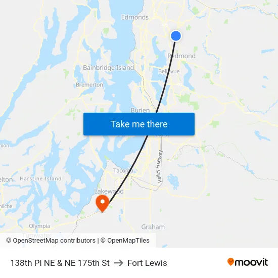 138th Pl NE & NE 175th St to Fort Lewis map