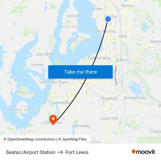Seatac/Airport Station to Fort Lewis map