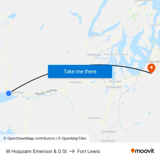 W Hoquiam Emerson & O St to Fort Lewis map