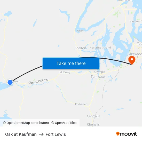 Oak at Kaufman to Fort Lewis map
