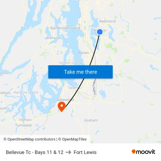 Bellevue Tc - Bays 11 & 12 to Fort Lewis map