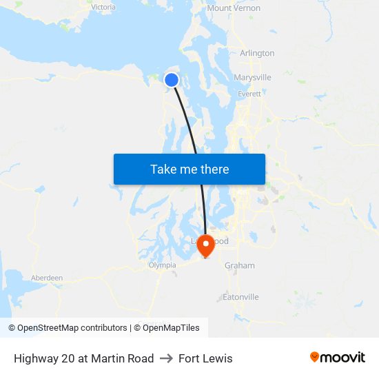 Highway 20 at Martin Road to Fort Lewis map