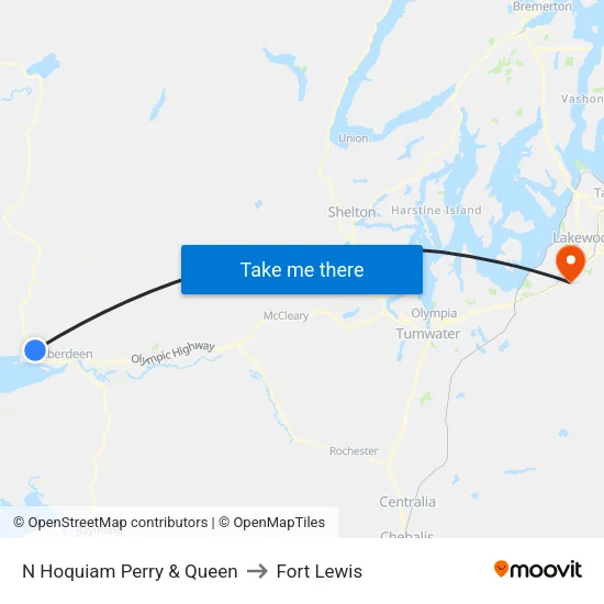 N Hoquiam Perry & Queen to Fort Lewis map