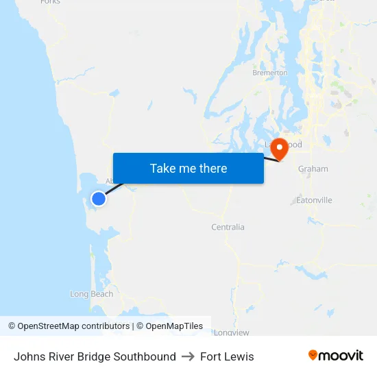 Johns River Bridge Southbound to Fort Lewis map