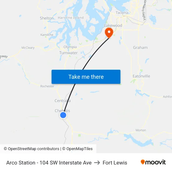Arco Station - 104 SW Interstate Ave to Fort Lewis map