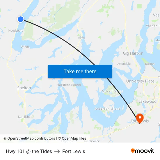 Hwy 101 @ the Tides to Fort Lewis map