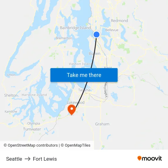 Seattle to Fort Lewis map