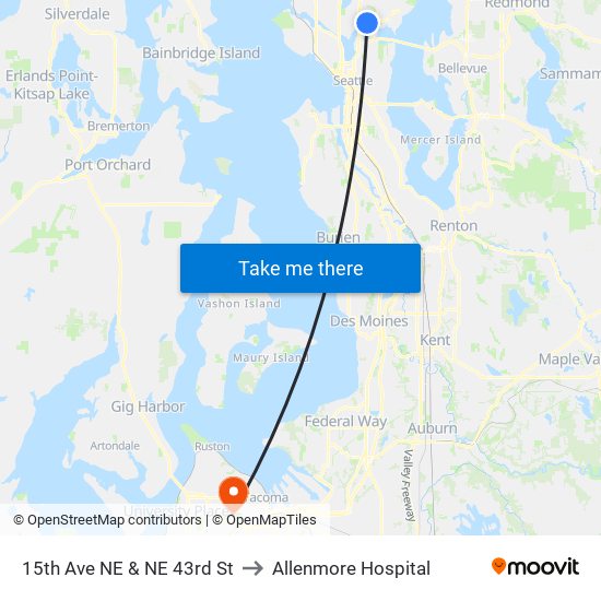 15th Ave NE & NE 43rd St to Allenmore Hospital map