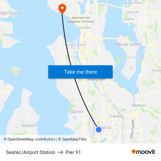 Seatac/Airport Station to Pier 91 map
