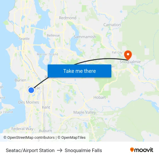 Seatac/Airport Station to Snoqualmie Falls map