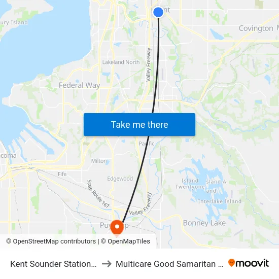 Kent Sounder Station - Bay 3 to Multicare Good Samaritan Hospital map