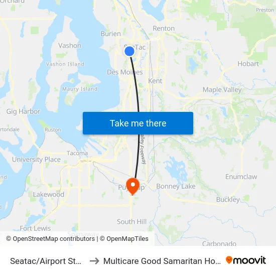 Seatac/Airport Station to Multicare Good Samaritan Hospital map