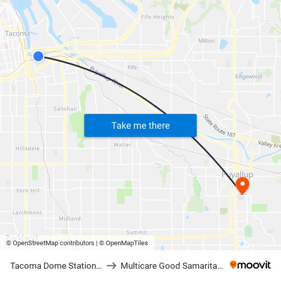 Tacoma Dome Station - Zone B to Multicare Good Samaritan Hospital map