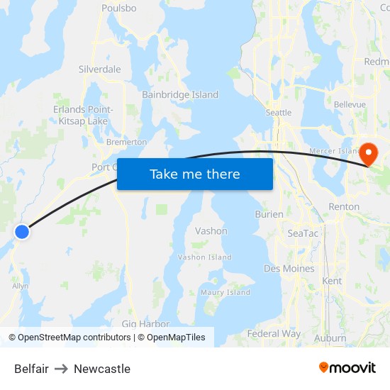 Belfair to Newcastle map