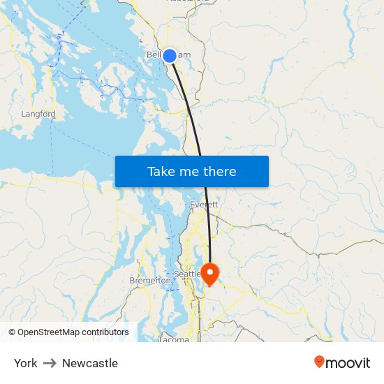 York to Newcastle map