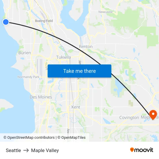 Seattle to Maple Valley map