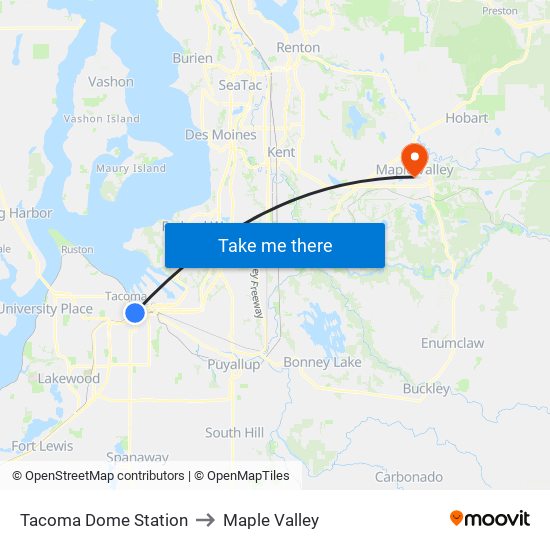 Tacoma Dome Station to Maple Valley map