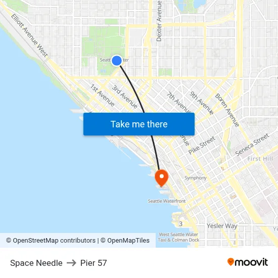 Space Needle to Pier 57 map