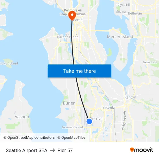 Seattle Airport SEA to Pier 57 map