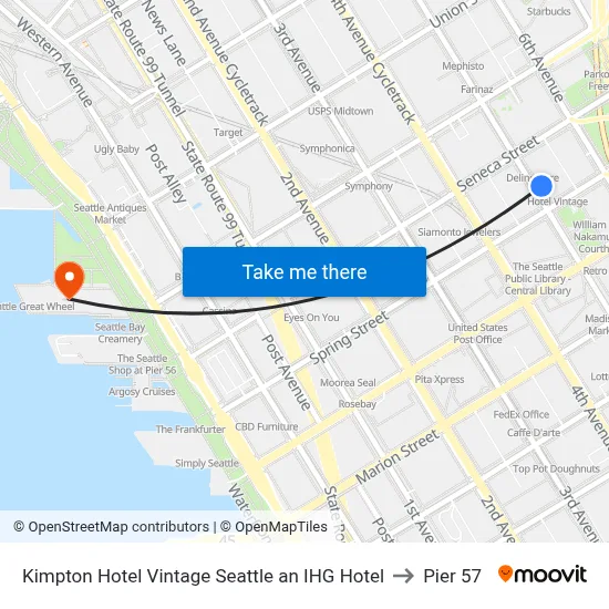 Kimpton Hotel Vintage Seattle an IHG Hotel to Pier 57 map