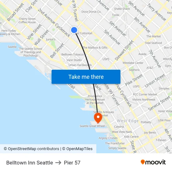 Belltown Inn Seattle to Pier 57 map