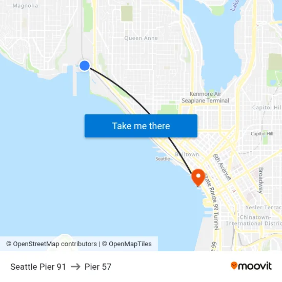 Seattle Pier 91 to Pier 57 map
