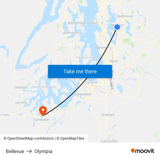 Bellevue to Olympia map