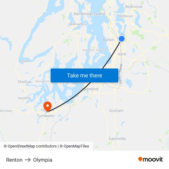 Renton to Olympia map