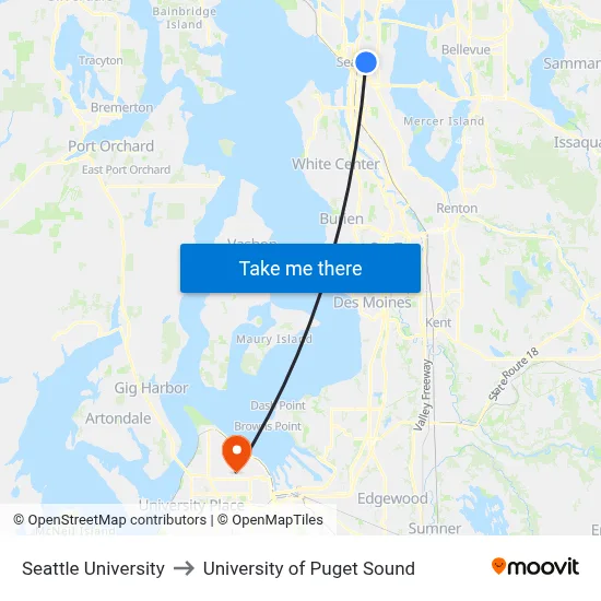 Seattle University to University of Puget Sound map