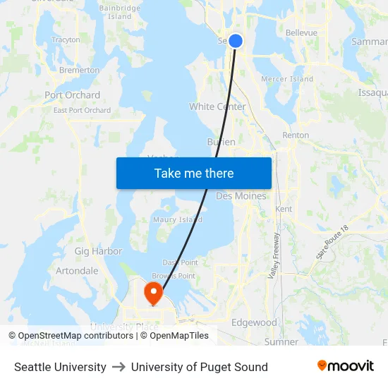 Seattle University to University of Puget Sound map