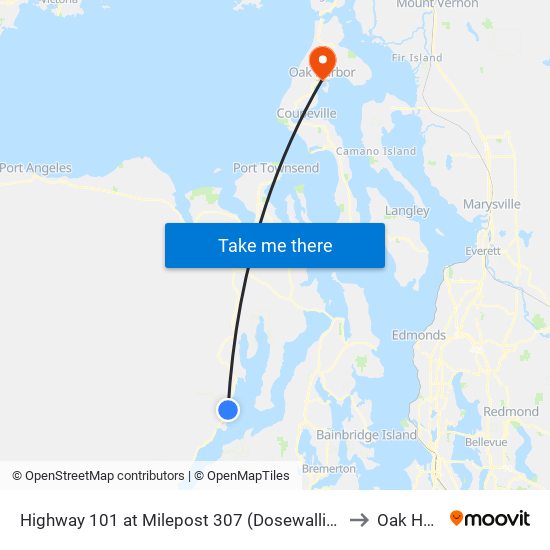 Highway 101 at Milepost 307 (Dosewallips Campground) to Oak Harbor map