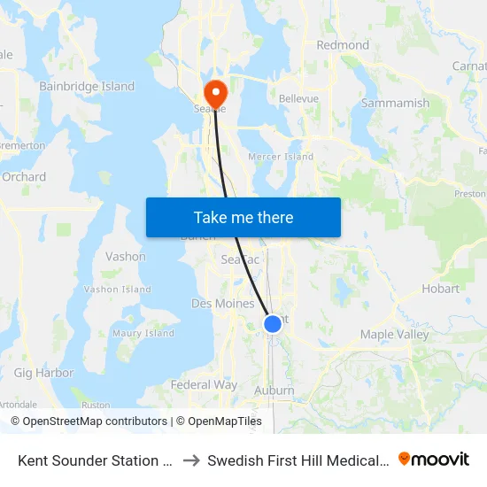Kent Sounder Station - Bay 2 to Swedish First Hill Medical Center map