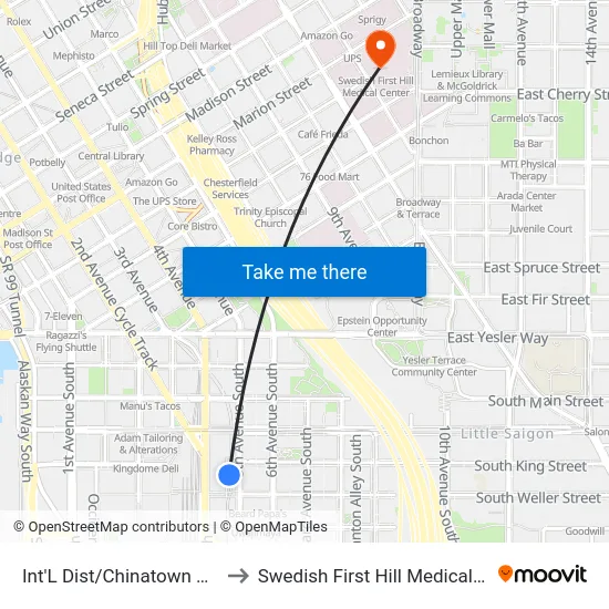 Int'L Dist/Chinatown Station to Swedish First Hill Medical Center map