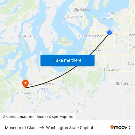 Museum of Glass to Washington State Capitol map